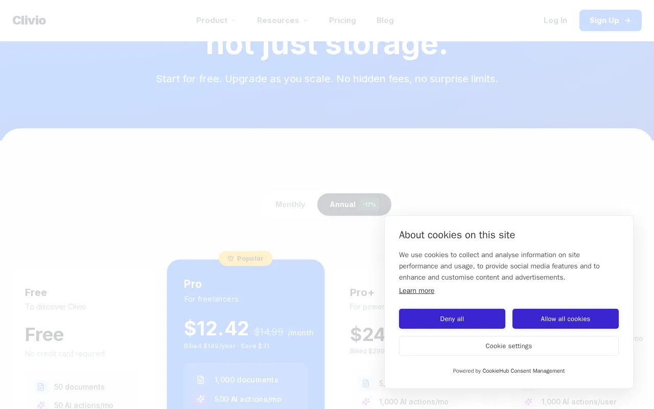 Clivio — pricing page