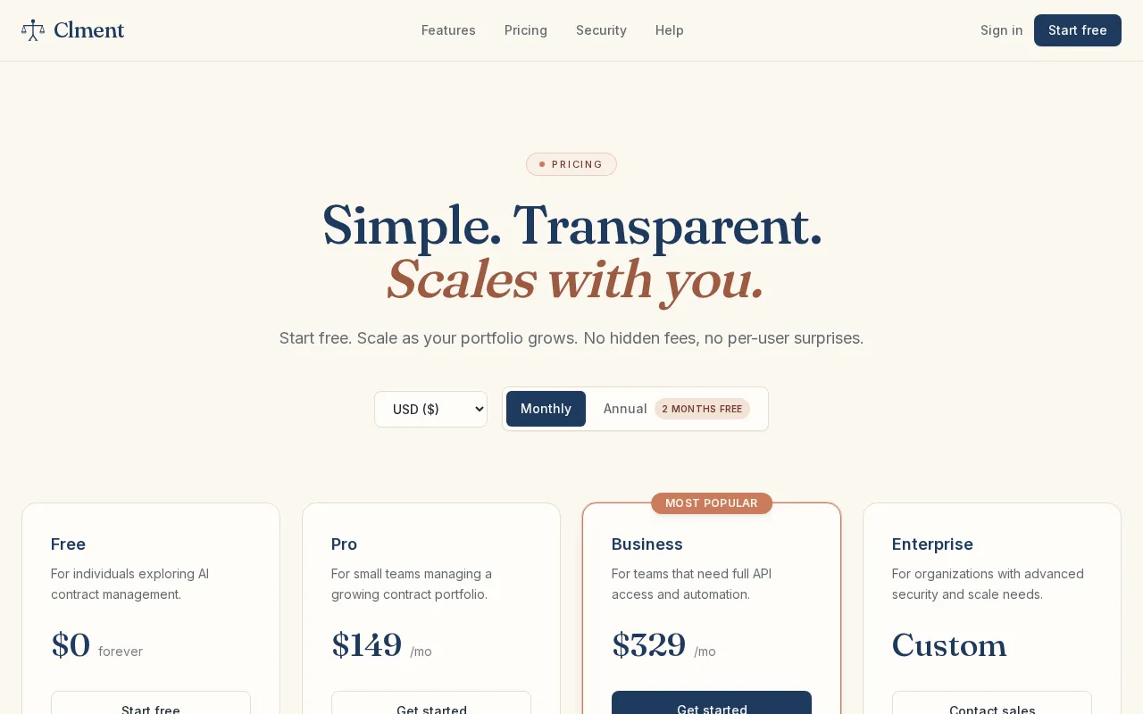 Clment — pricing page