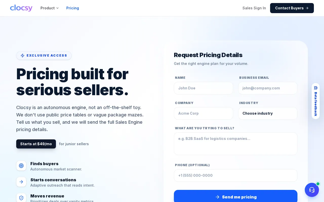 Clocsy — pricing page