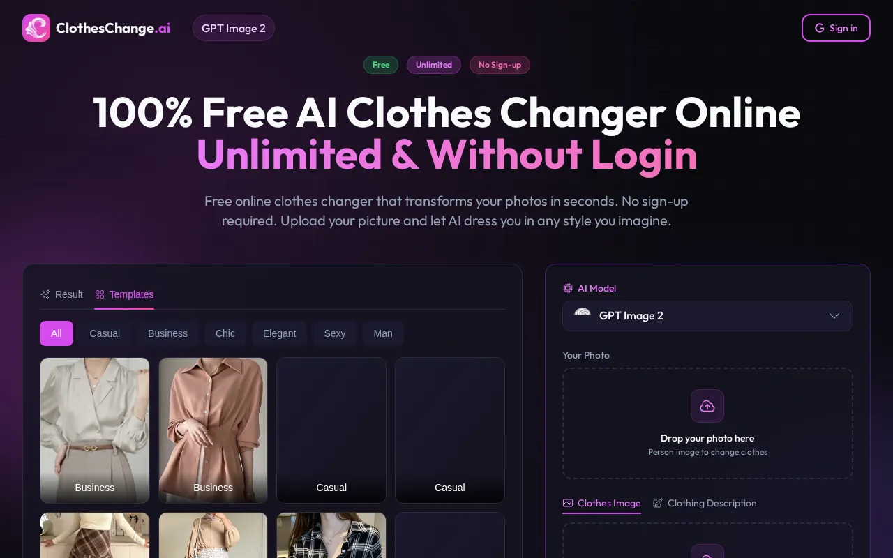 ClothesChange.ai — preview screenshot