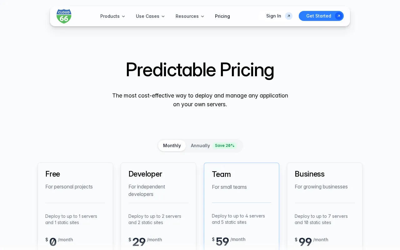 Cloud 66 — pricing page