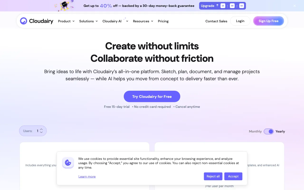 Cloudairy — pricing page
