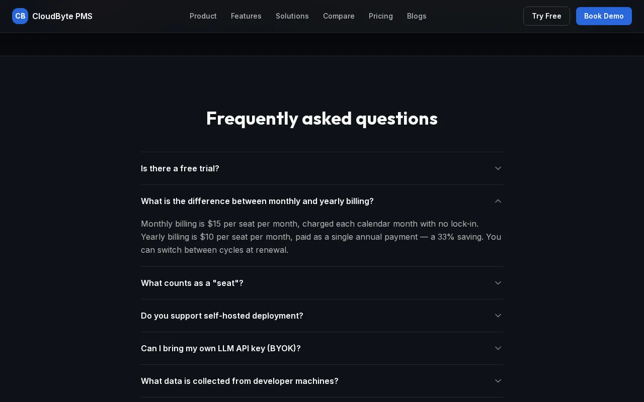 CloudByte PMS — pricing page