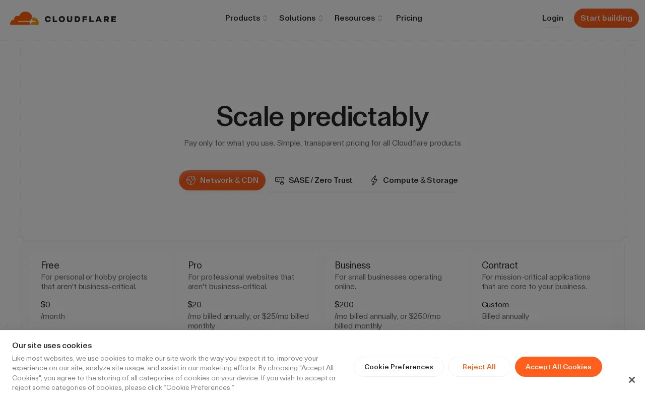 Cloudflare — pricing page