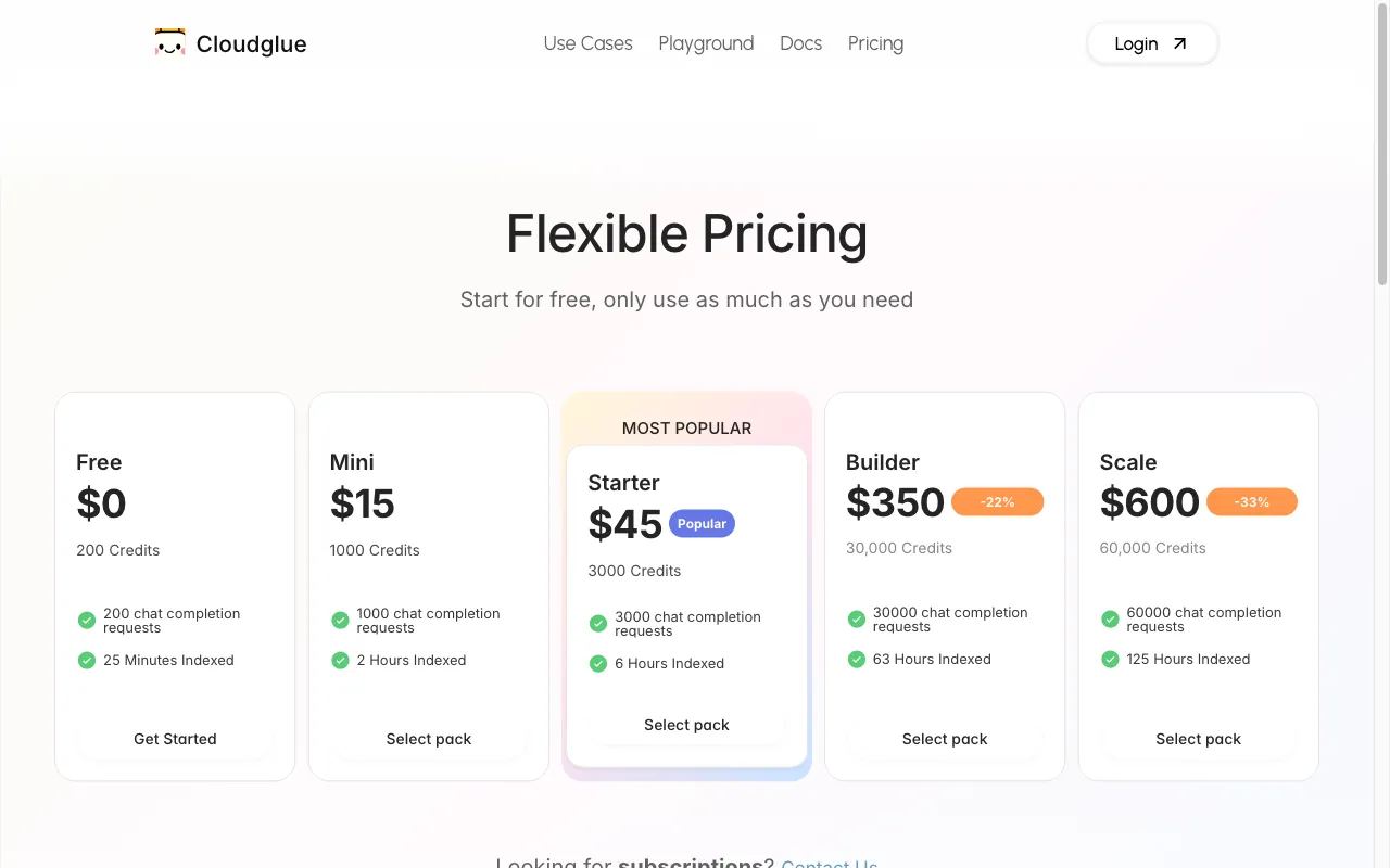 Cloudglue — pricing page