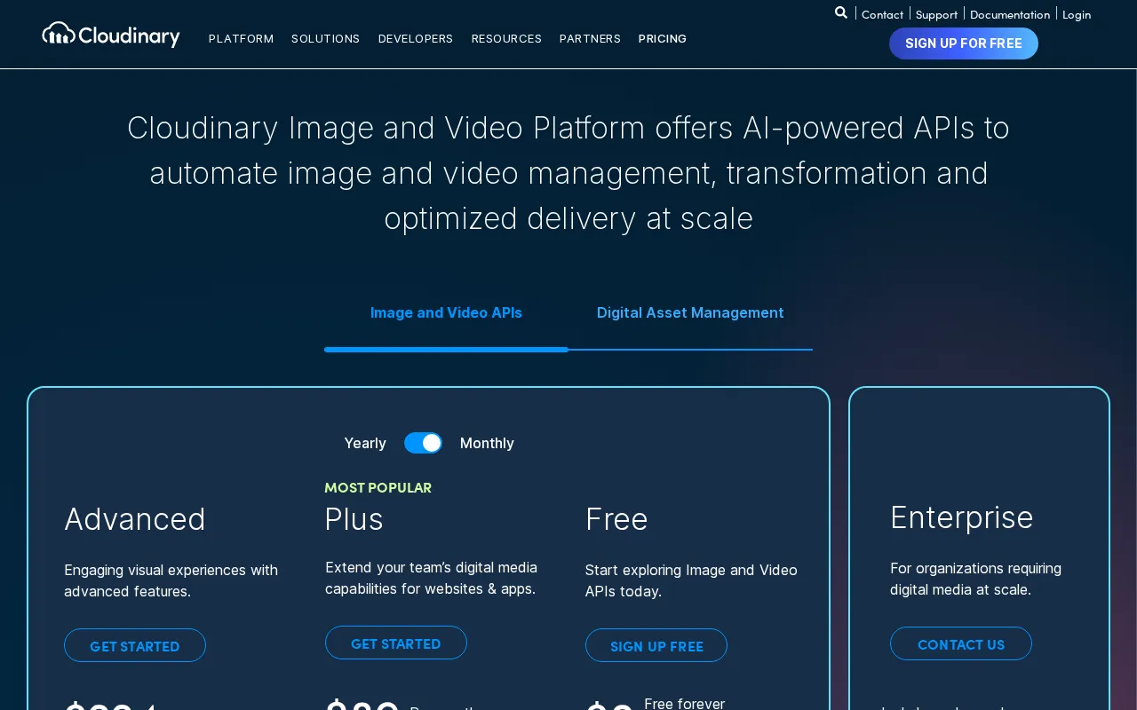 Cloudinary — pricing page