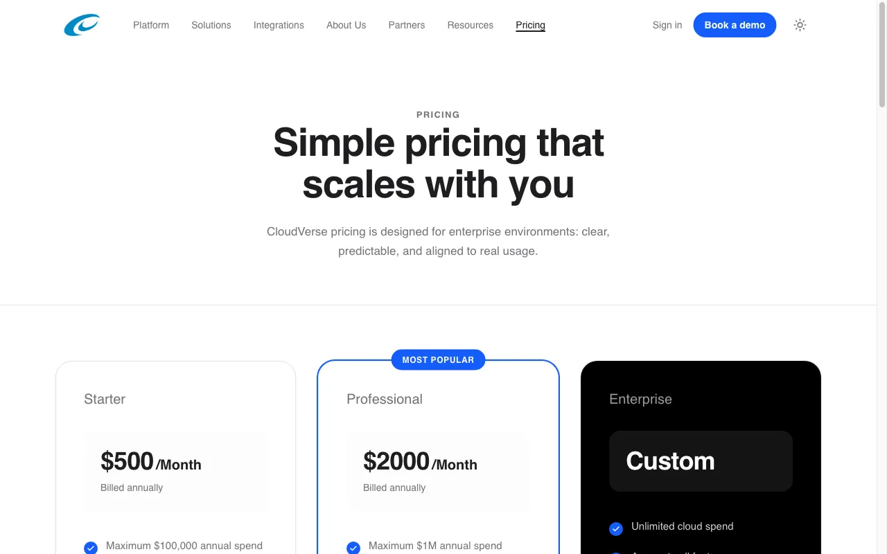 CloudVerse AI — pricing page