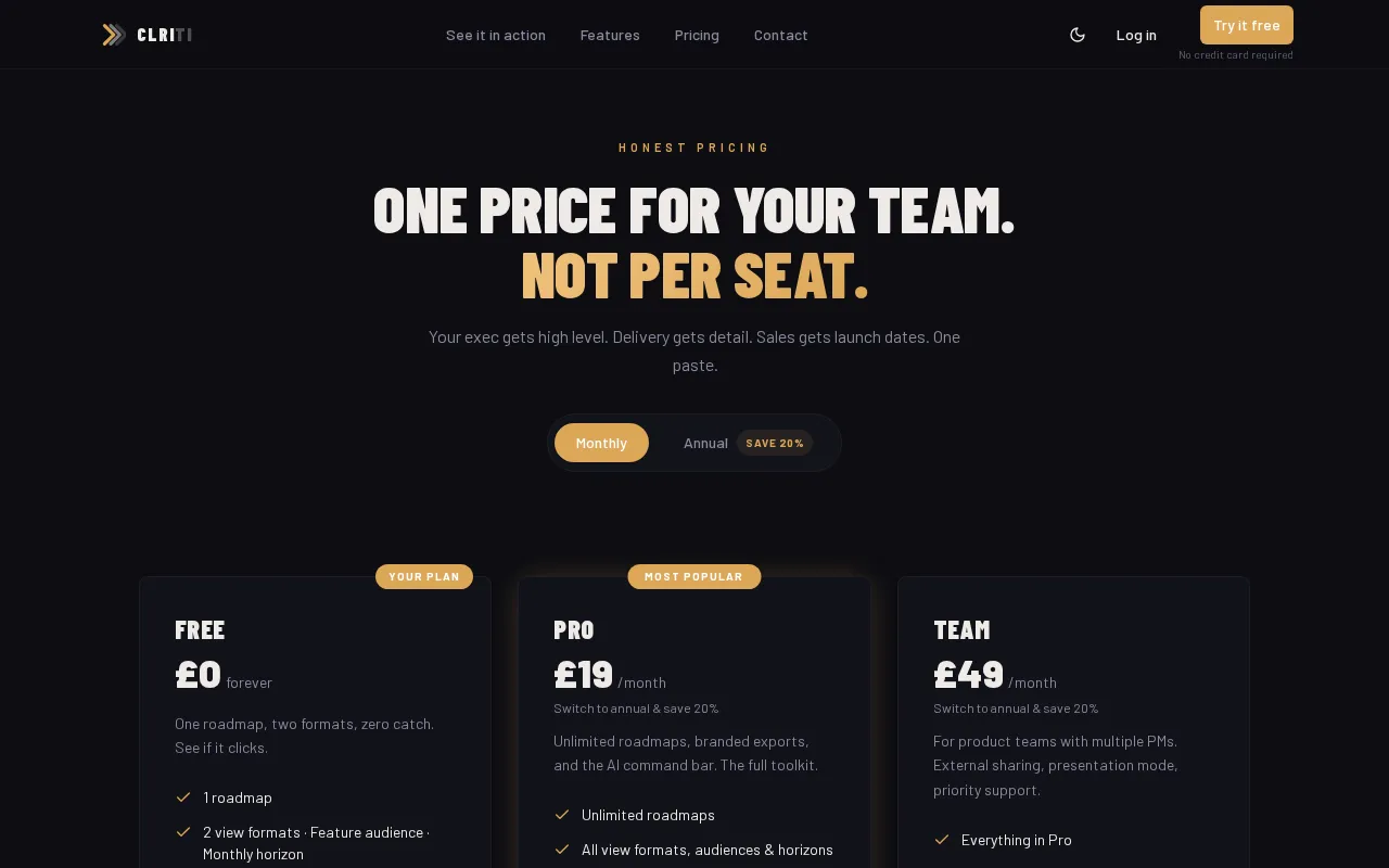 CLRITI — pricing page