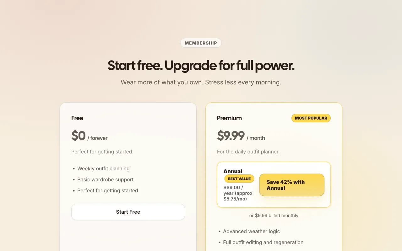 Clueless Clothing — pricing page