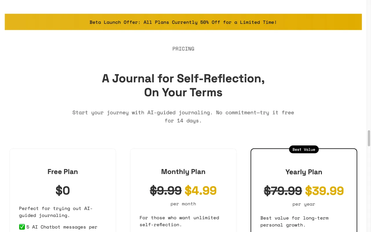 CO-JOURNAL — pricing page