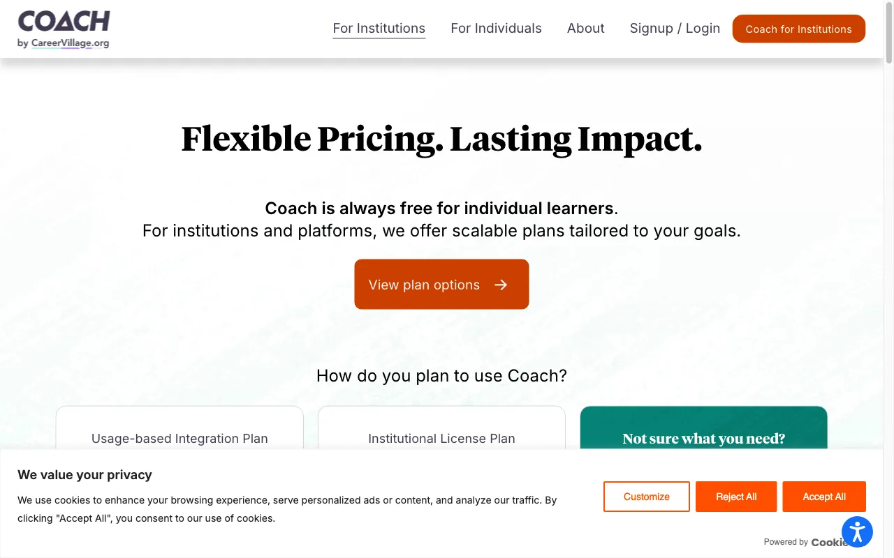 COACH by CareerVillage — pricing page