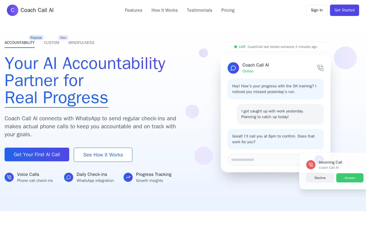 Coach Call AI — pricing page