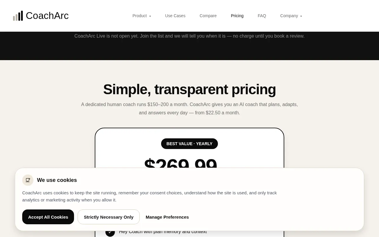 CoachArc — pricing page