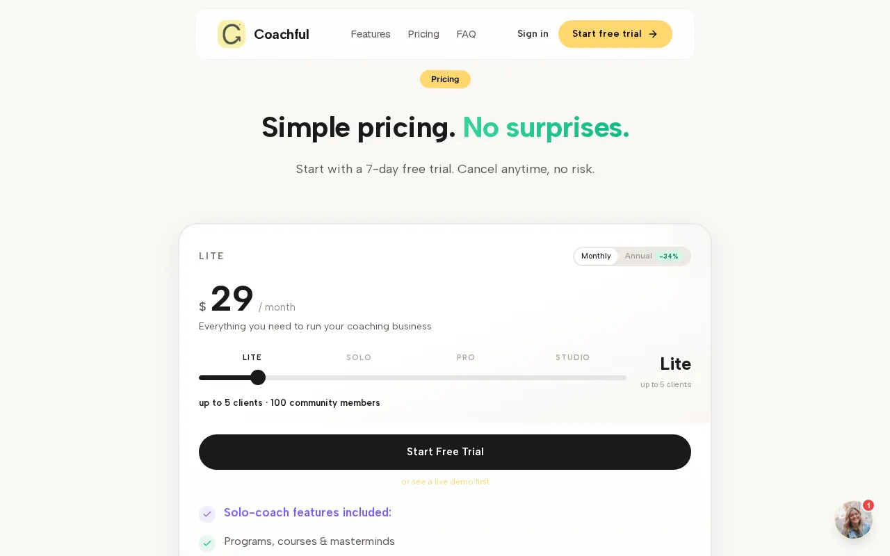 Coachful — pricing page