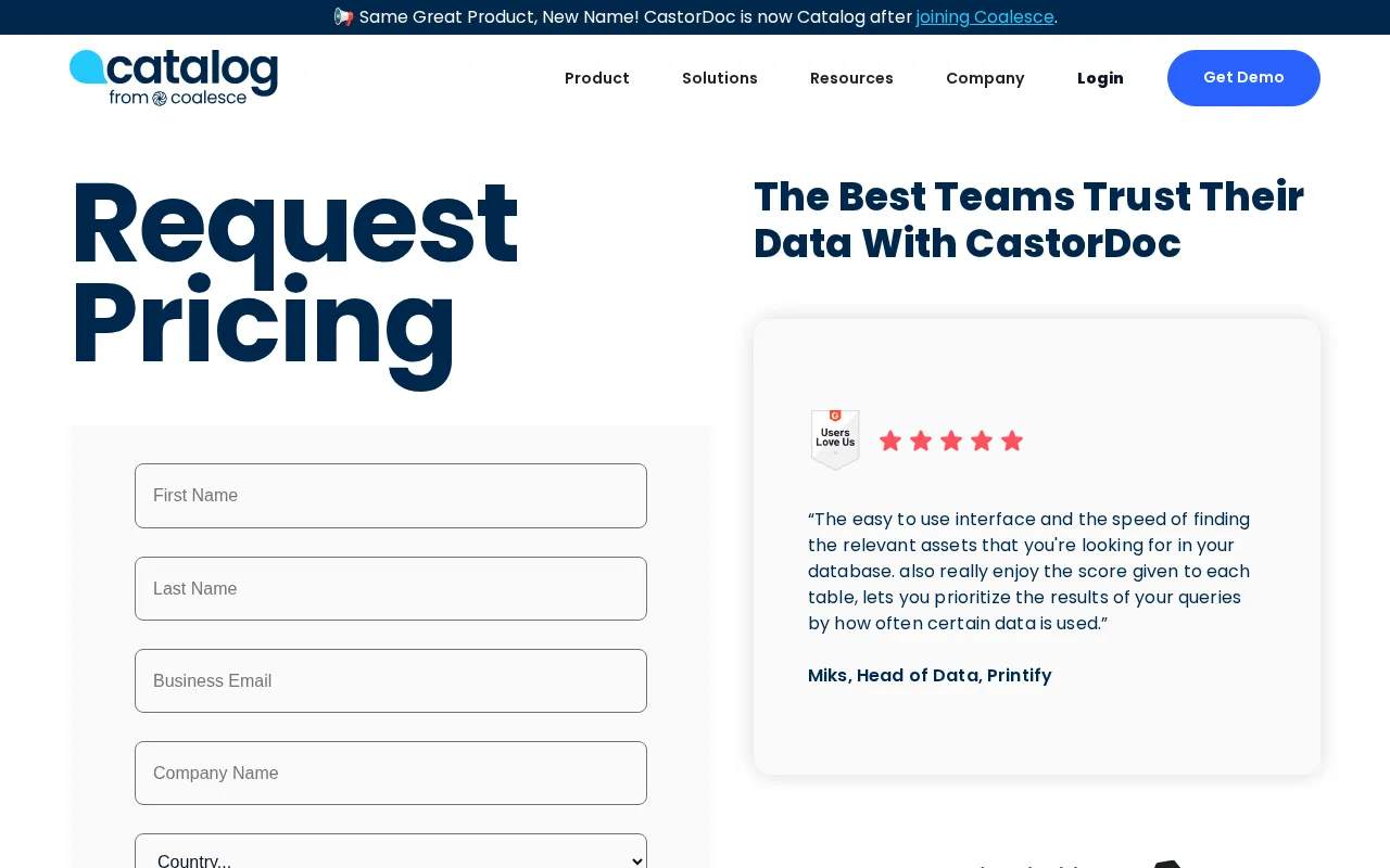 Coalesce Catalog — pricing page