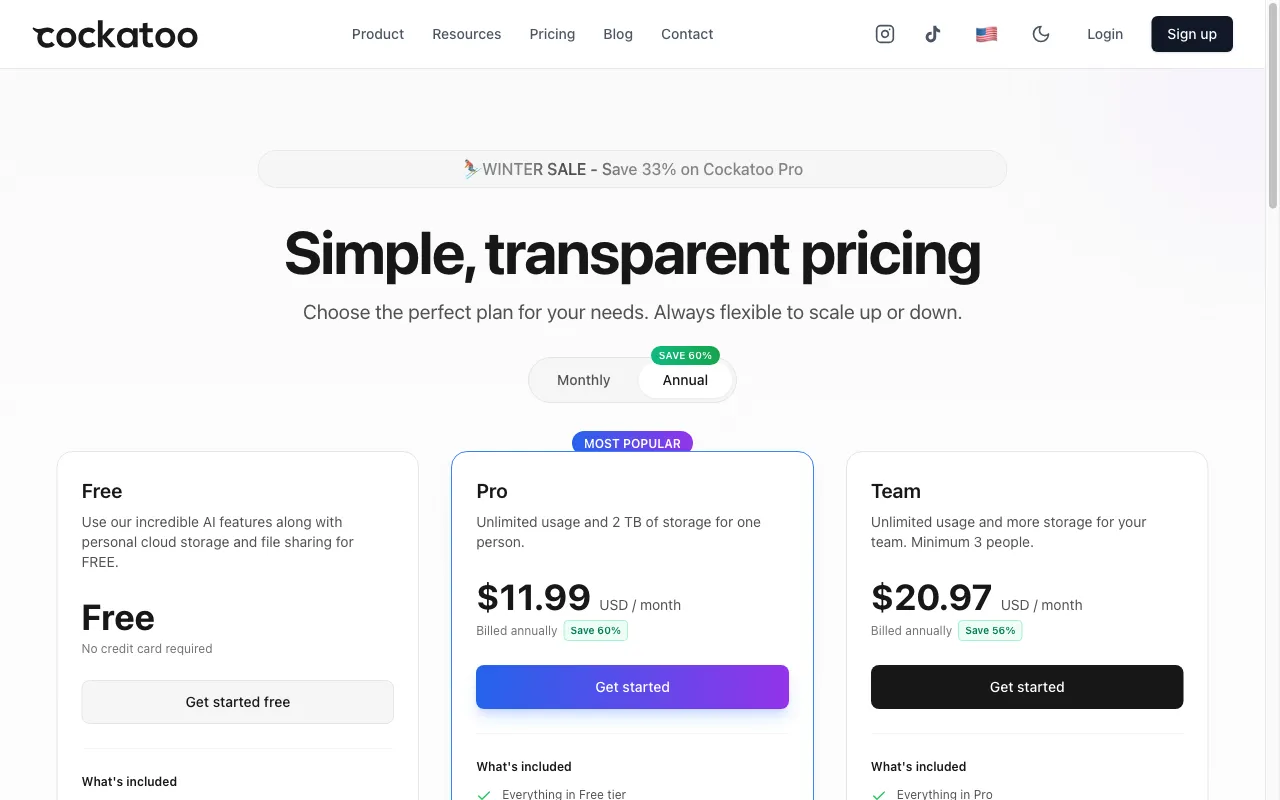 Cockatoo — pricing page