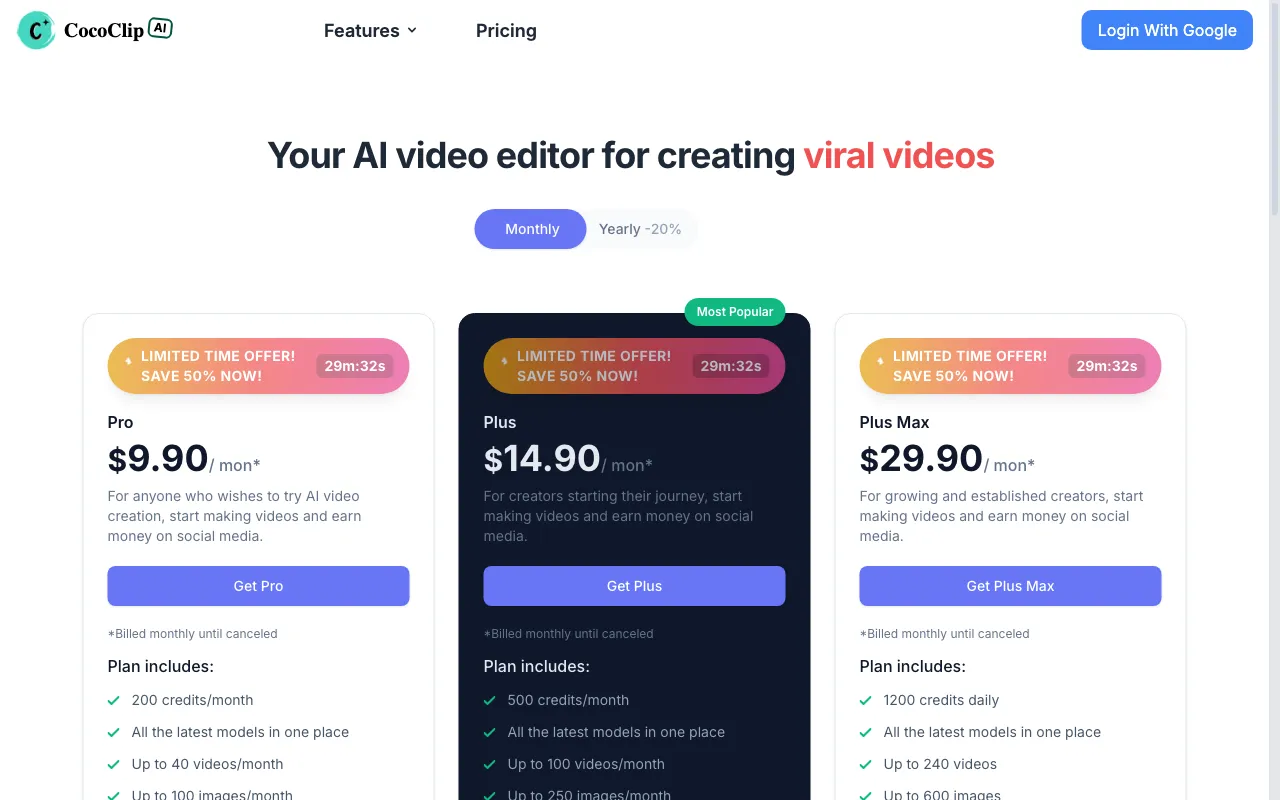 CoCoClip.AI — pricing page