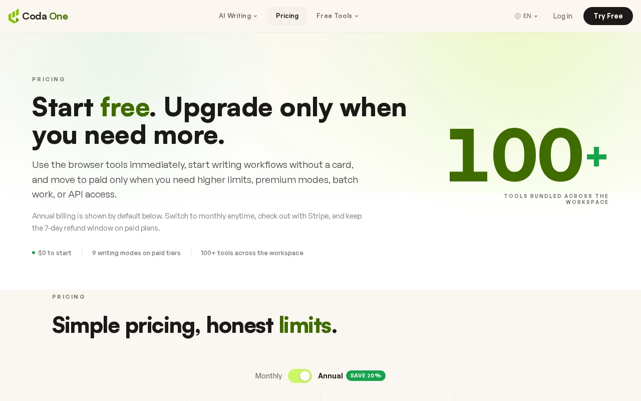 Coda One — pricing page