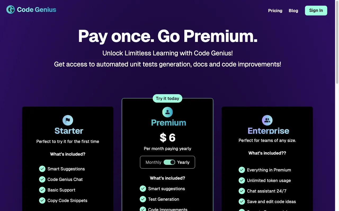 Code Genius — pricing page
