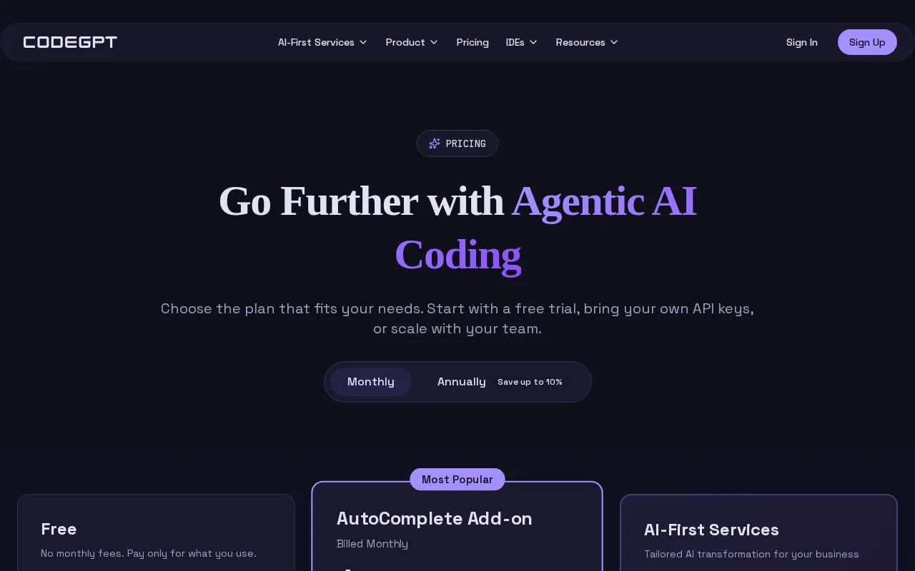 Code GPT — pricing page