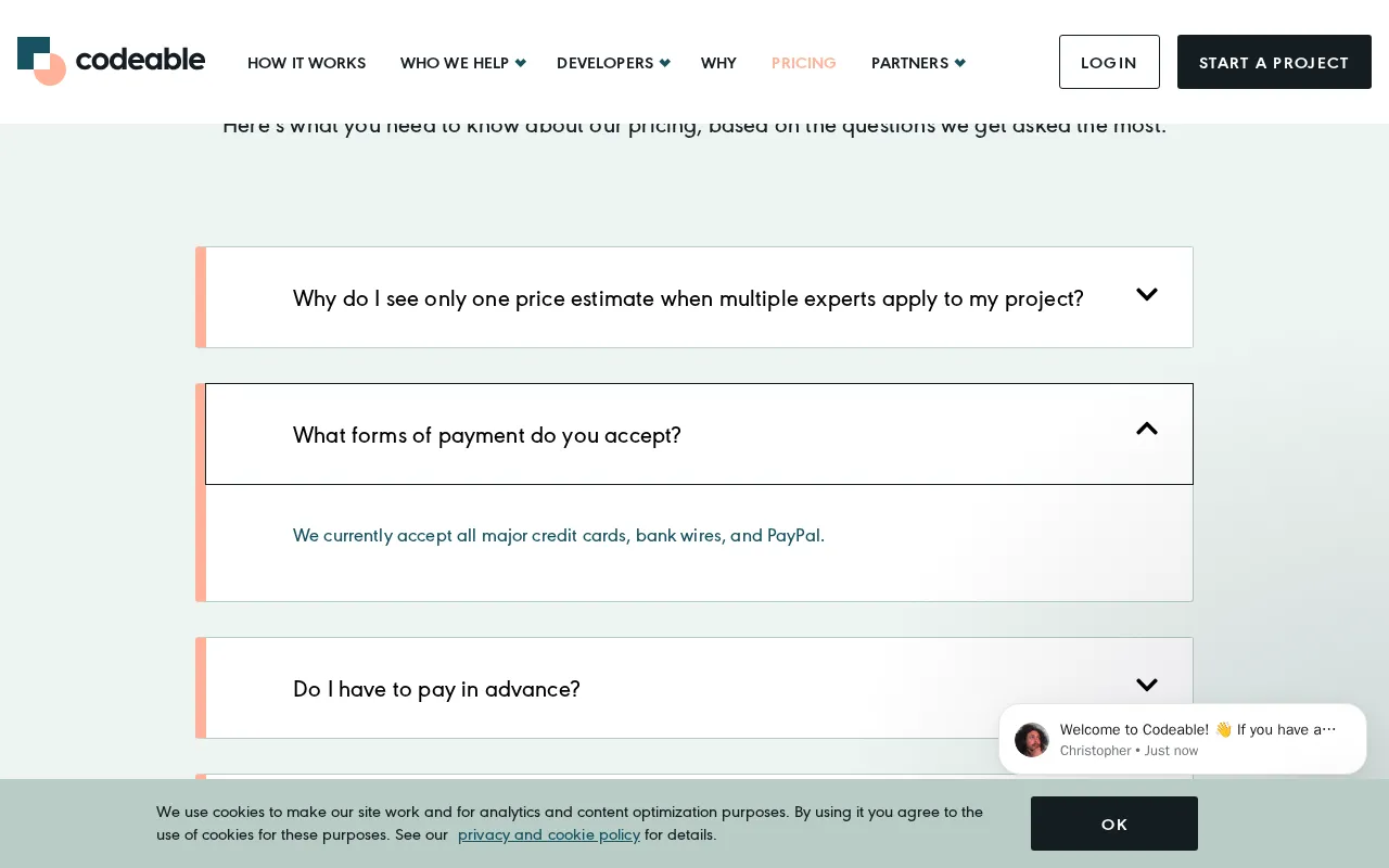 Codeable — pricing page