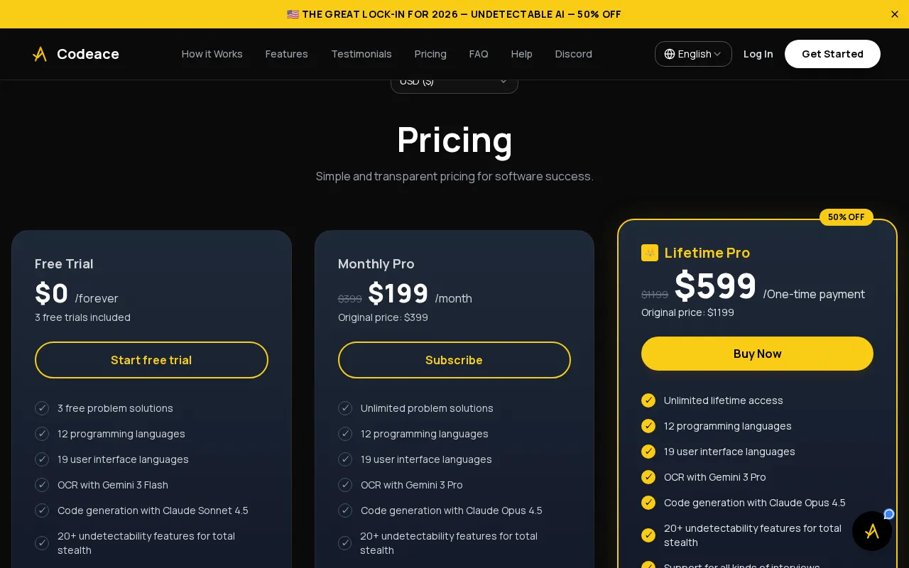 Codeace AI — pricing page