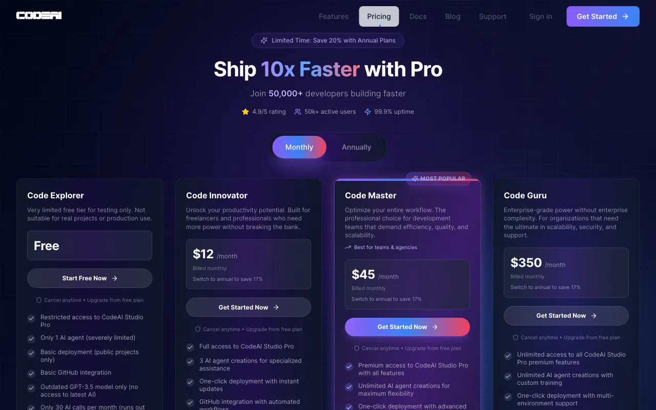 CodeAI — pricing page
