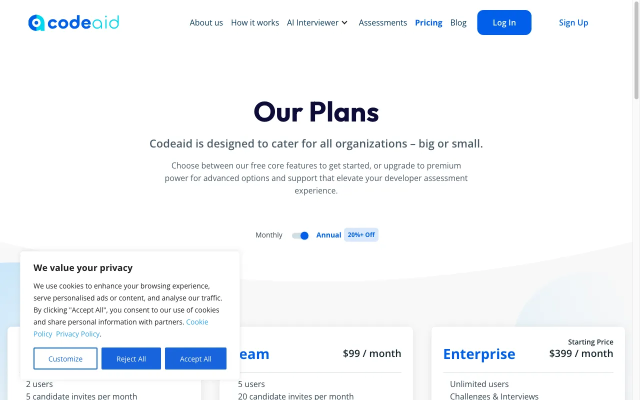 Codeaid — pricing page