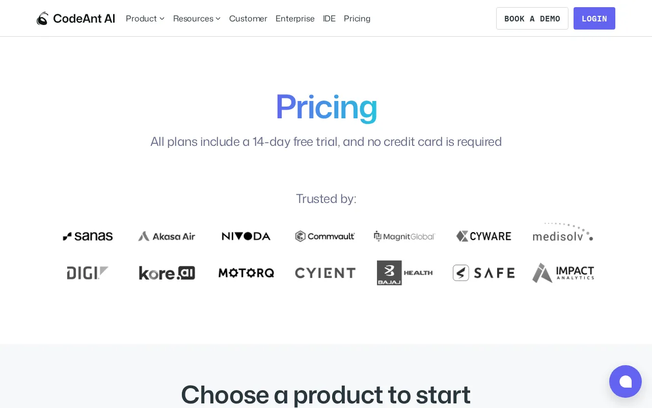 CodeAnt AI — pricing page