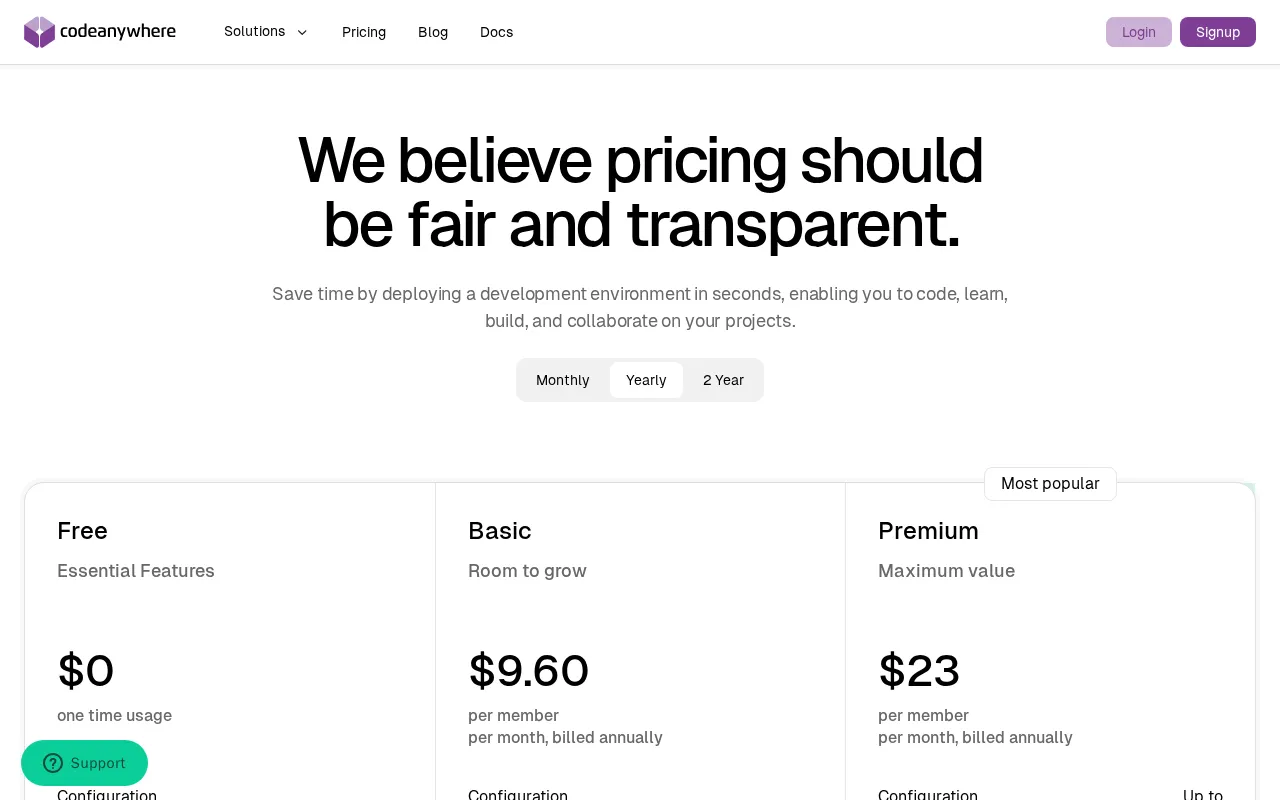 Codeanywhere — pricing page