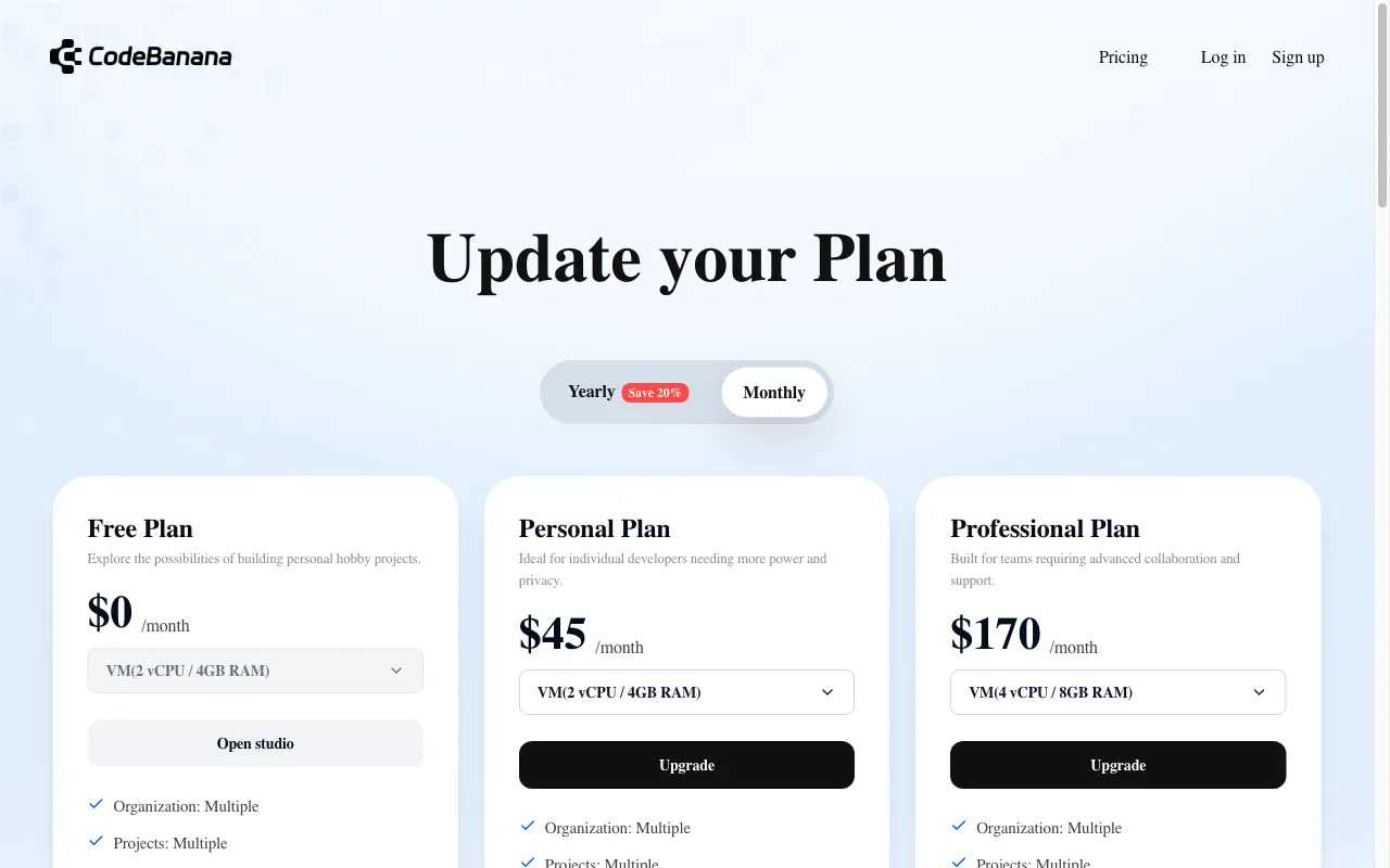 CodeBanana — pricing page