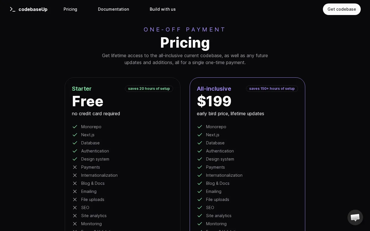 CodebaseUp — pricing page
