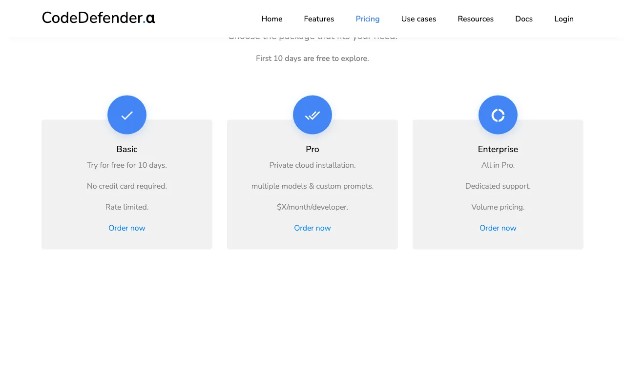 CodeDefender — pricing page