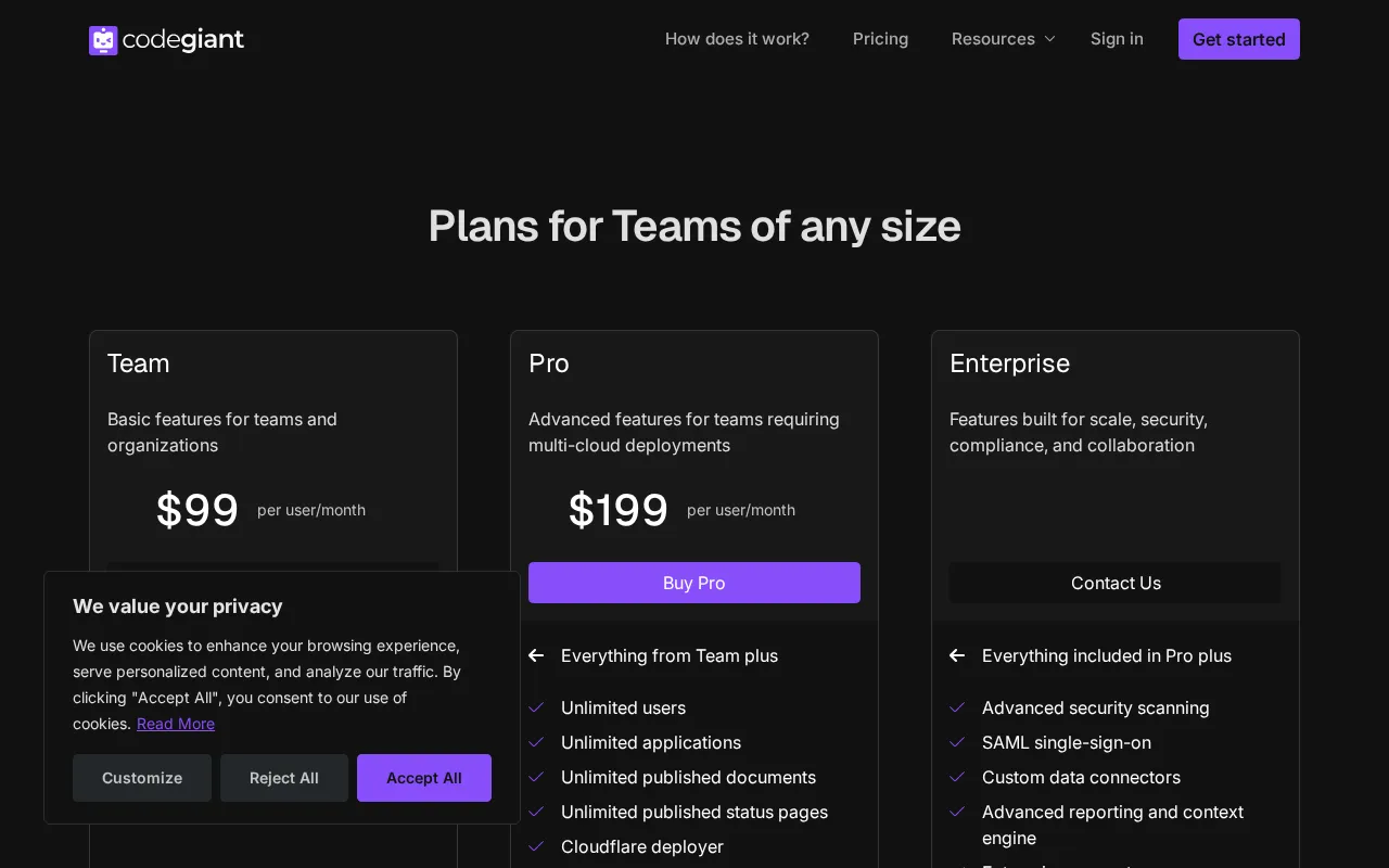 Codegiant — pricing page
