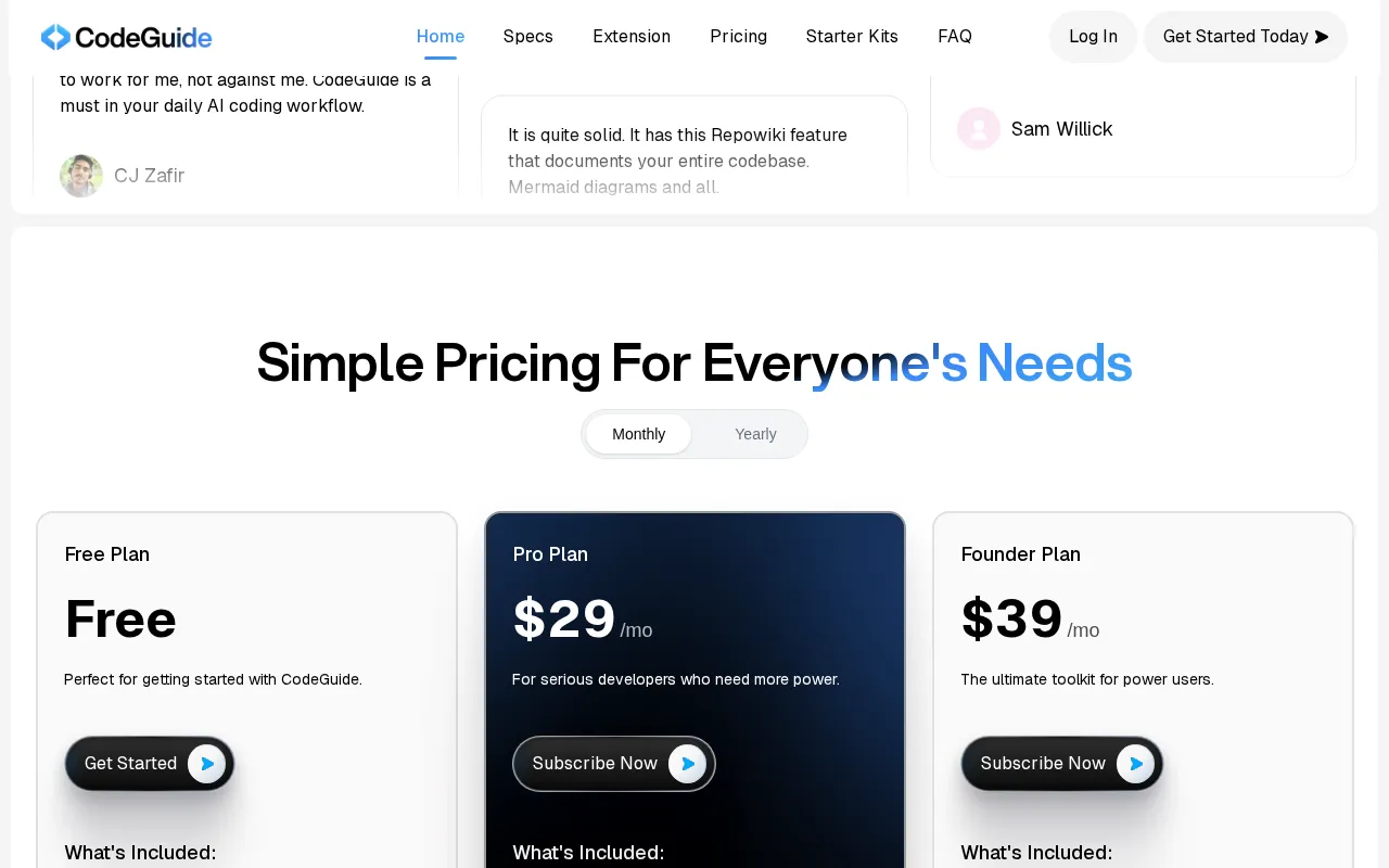 CodeGuide — pricing page
