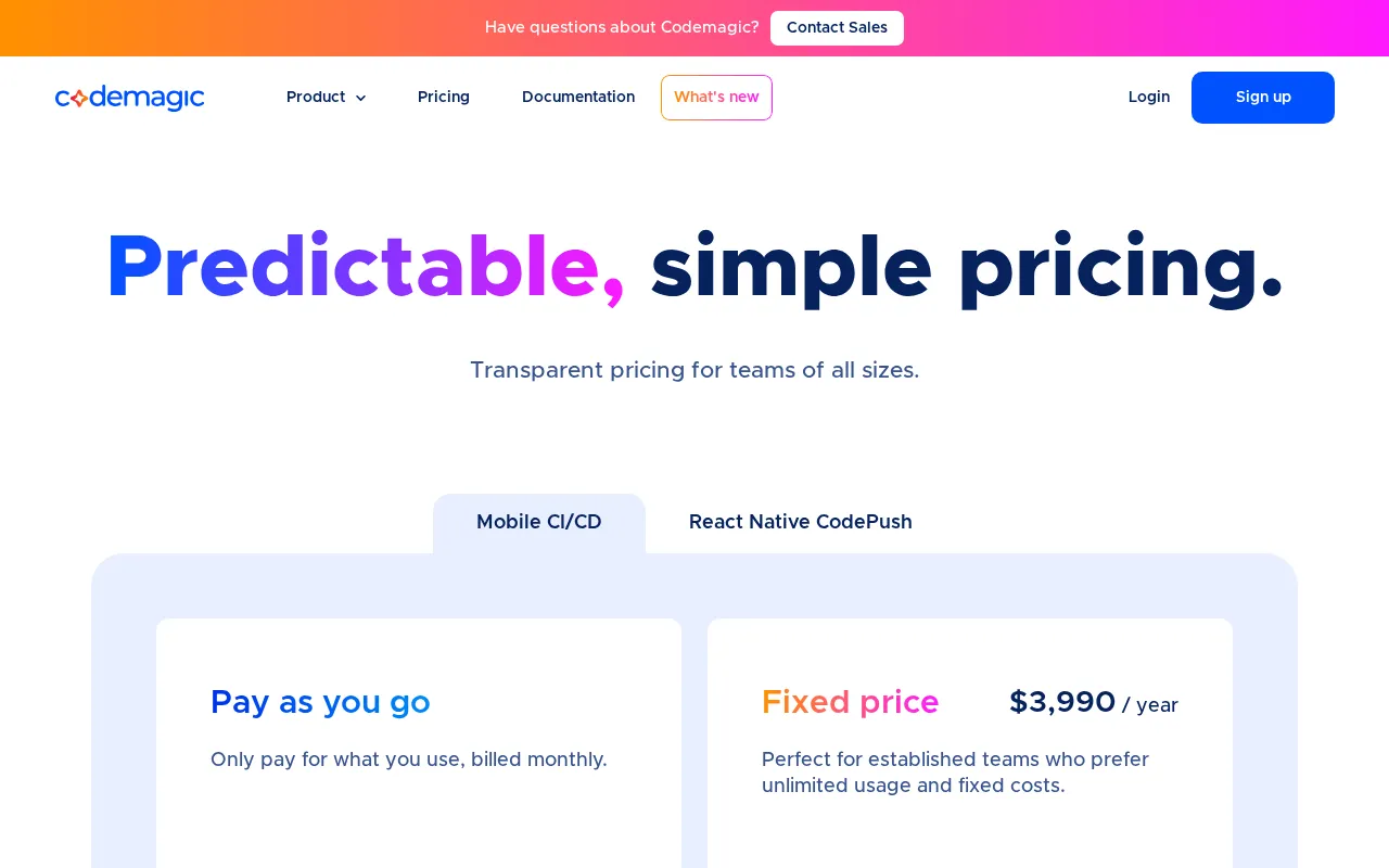 Codemagic — pricing page