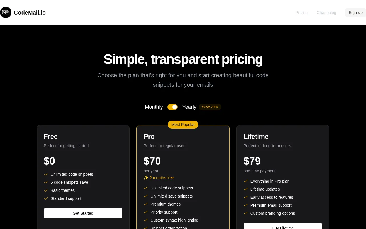 Codemail.io — pricing page