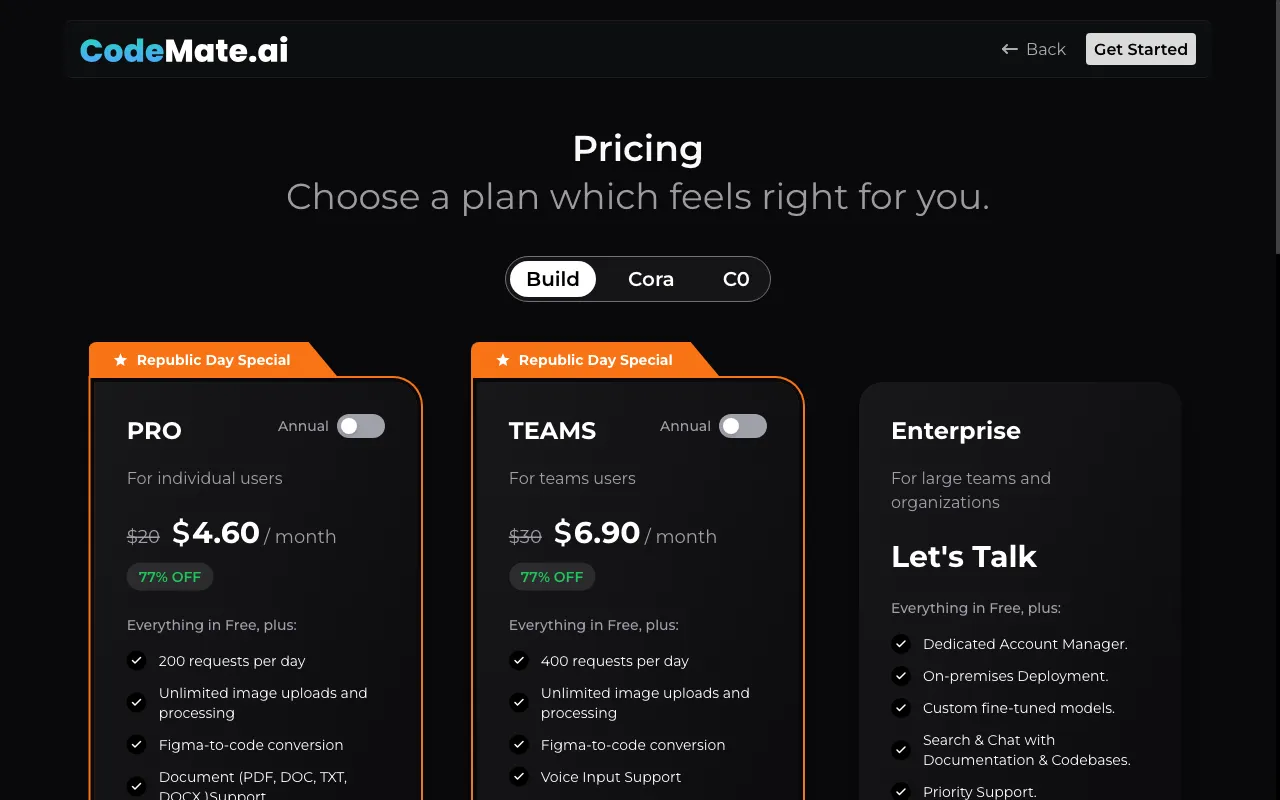 CodeMate AI — pricing page