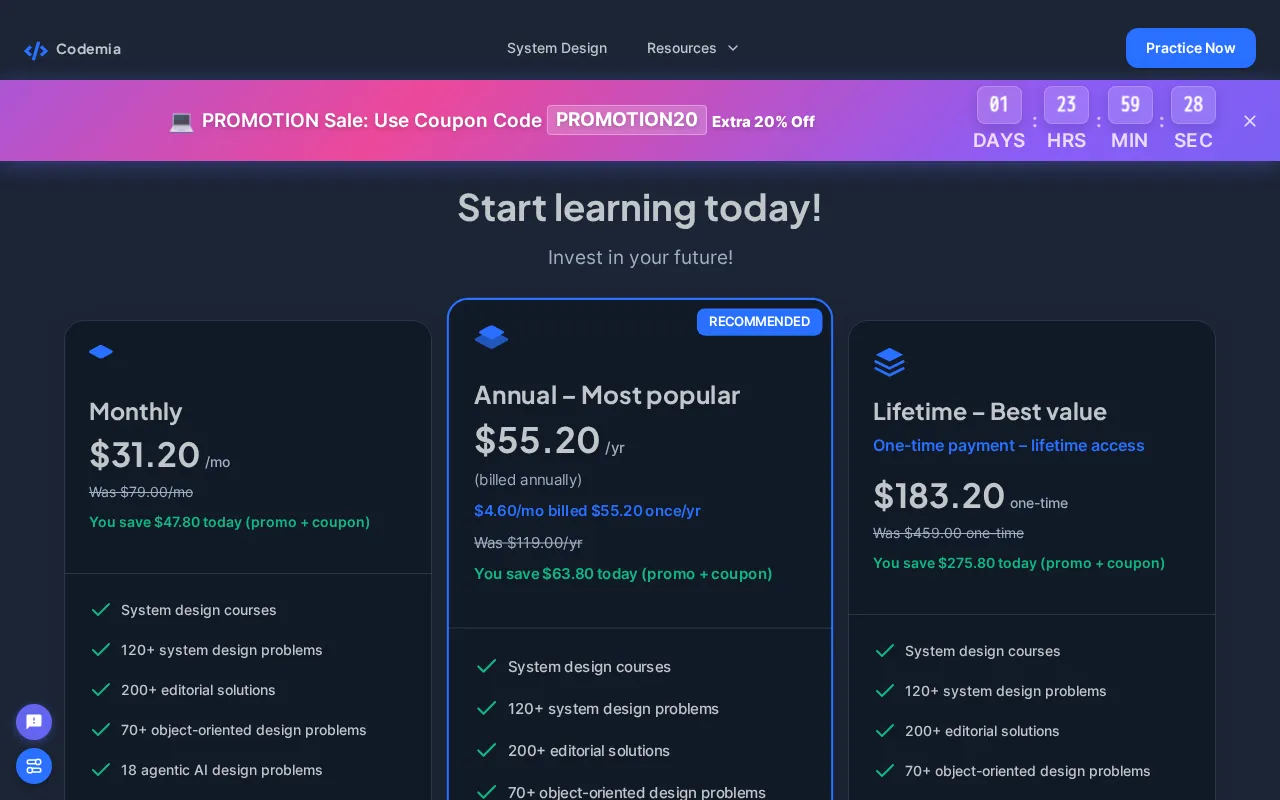 Codemia — pricing page