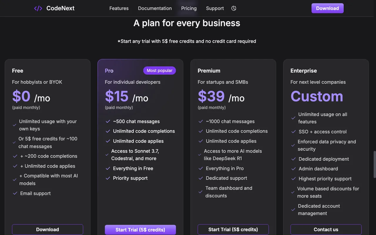 CodeNext AI — pricing page