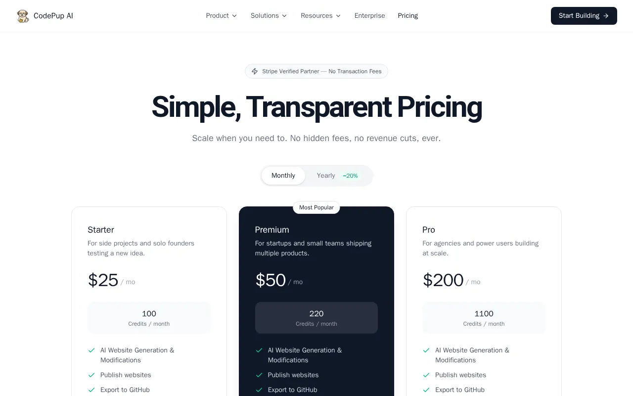CodePup AI — pricing page