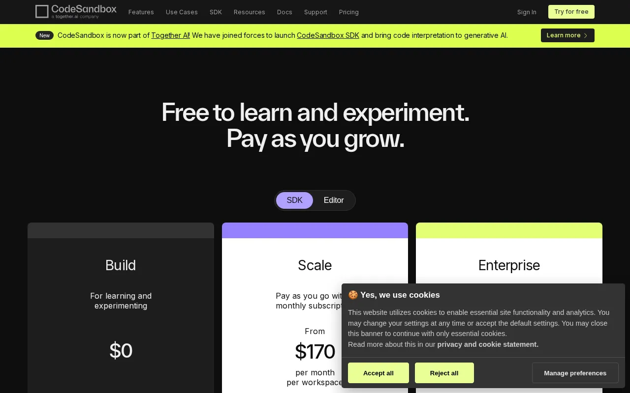 CodeSandbox — pricing page