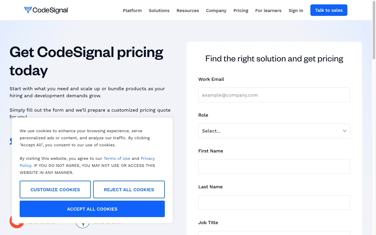 CodeSignal — pricing page