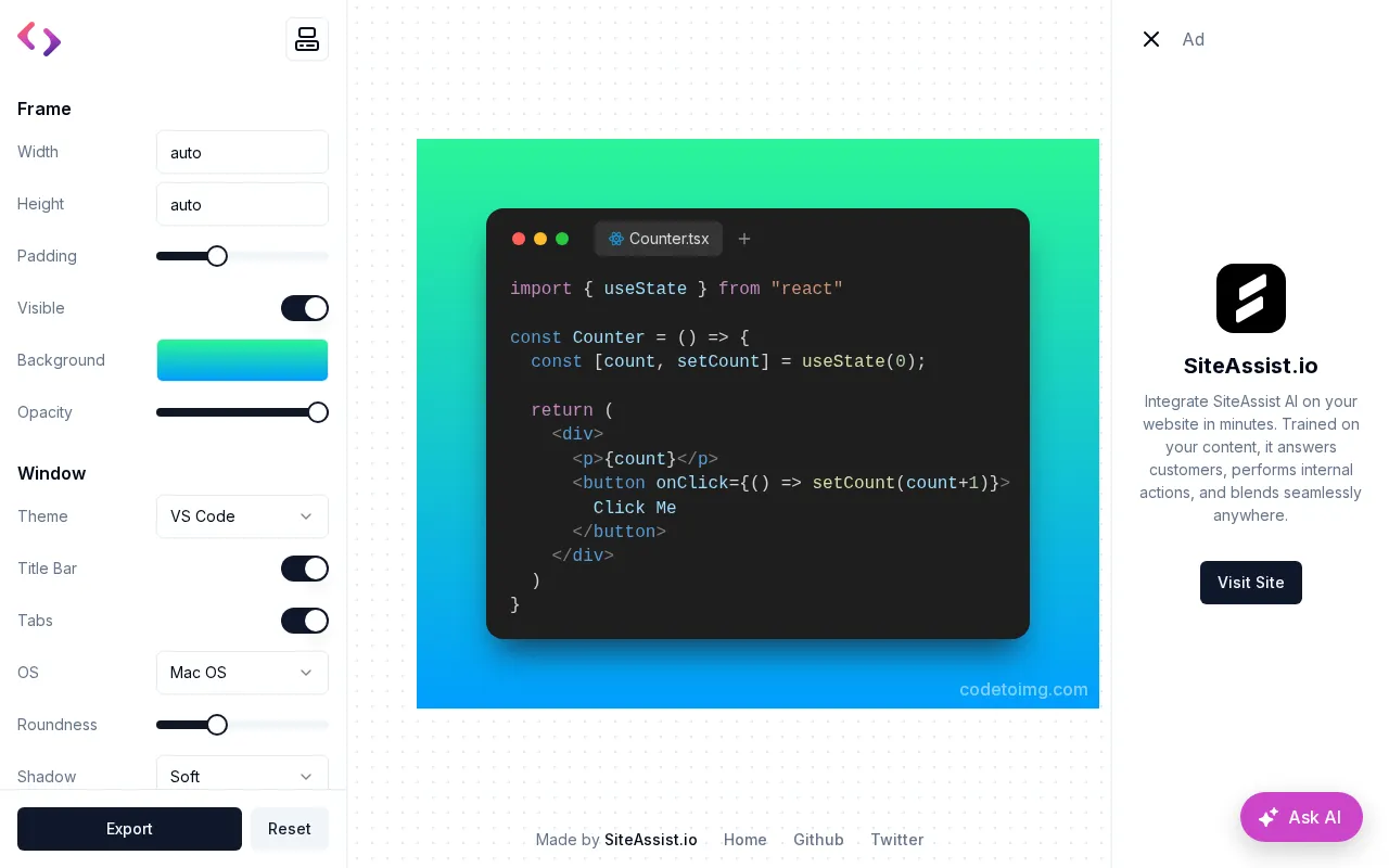 CodeToImg — preview screenshot