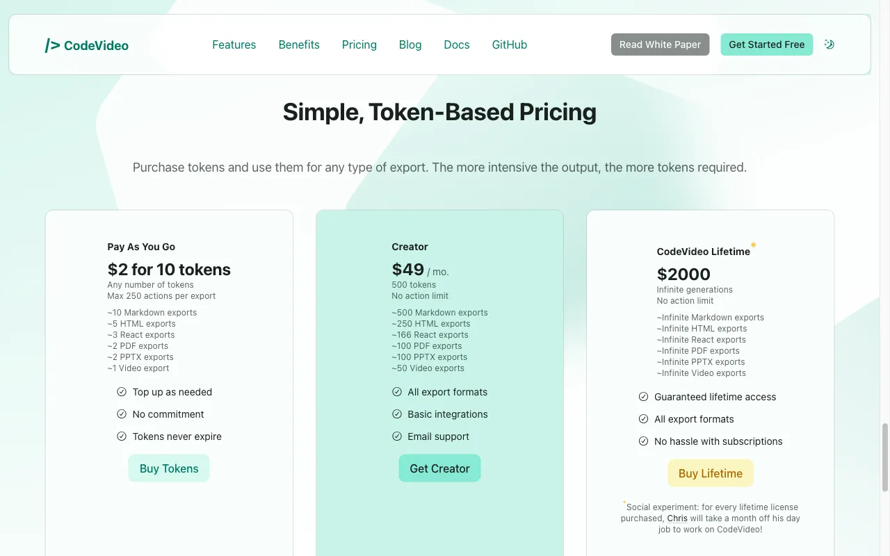 CodeVideo — pricing page