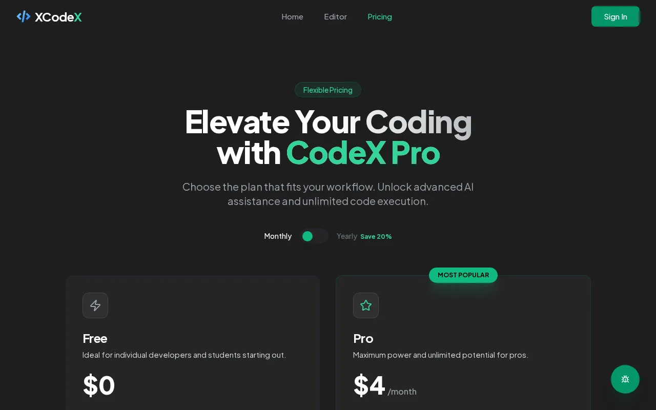 CodeX-Editor — pricing page