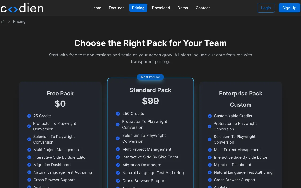 Codien — pricing page
