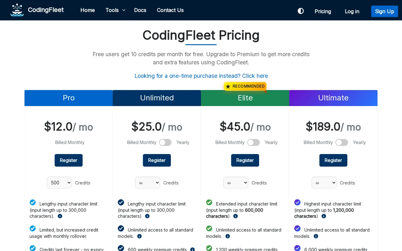 CodingFleet — pricing page