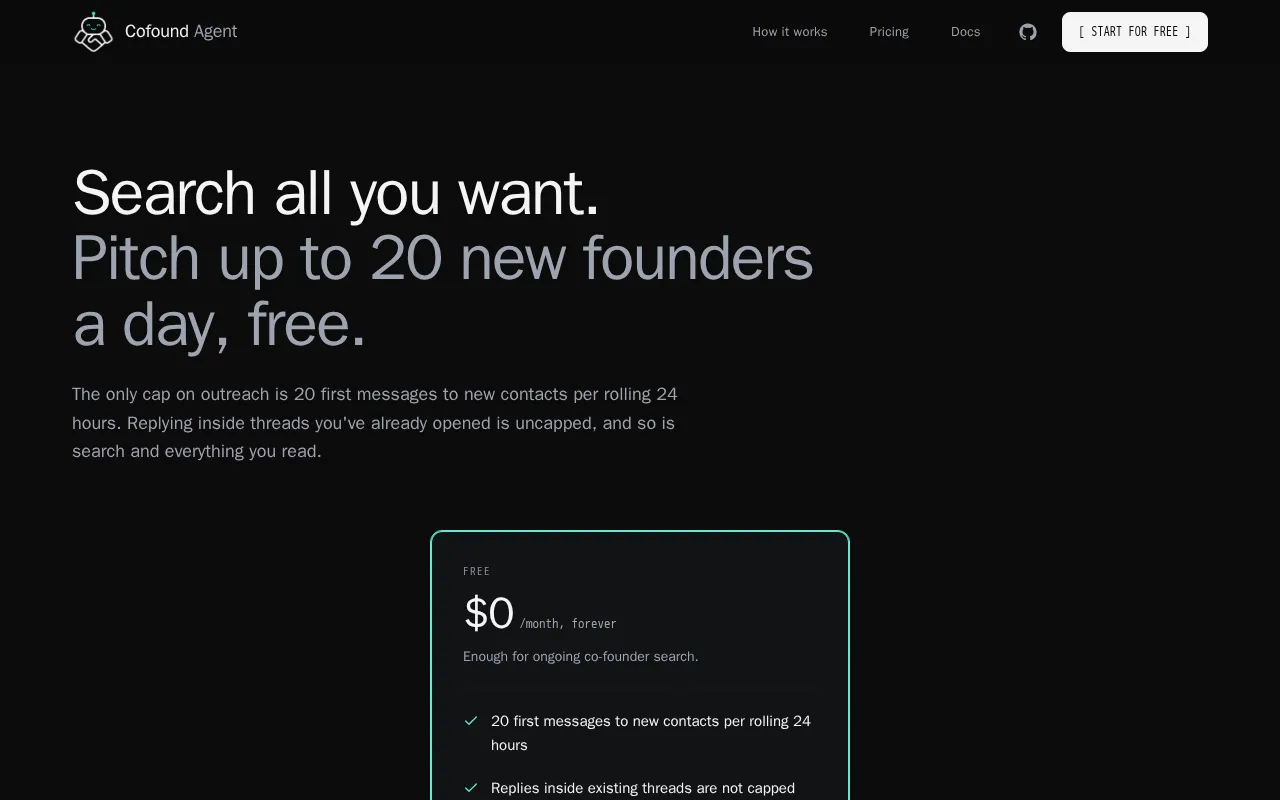 Cofound Agent — pricing page