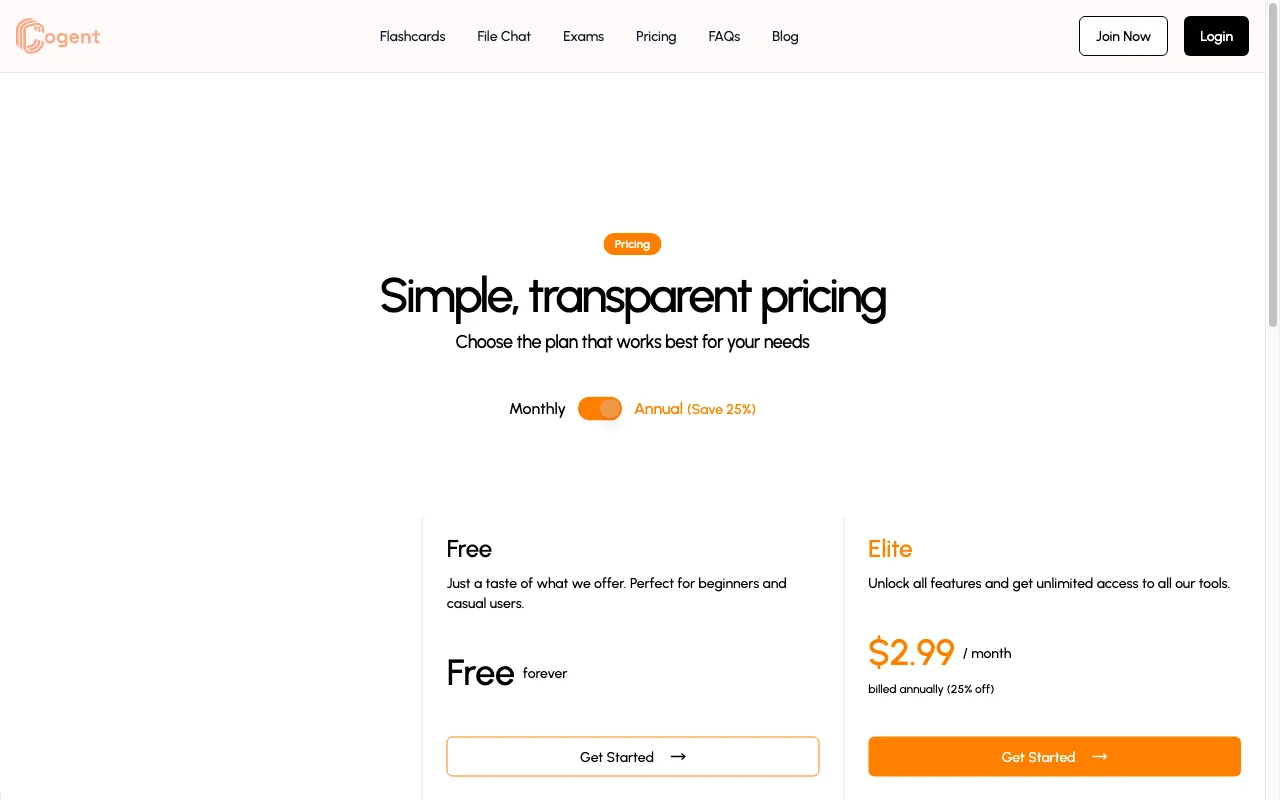 Cogent — pricing page